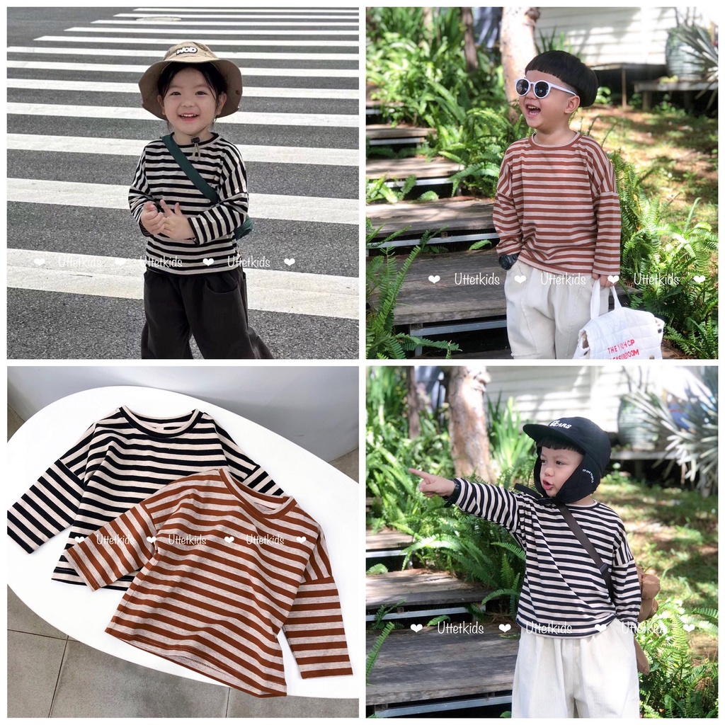 ÁO THUN SỌC TAY DÀI PHONG CÁCH HÀN QUỐC CHO BÉ GÁI VÀ BÉ TRAI 1189
