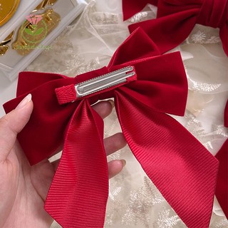 1 kẹp tóc nơ vải nhung màu đen / đỏ rượu phong cách vintage cho nữ