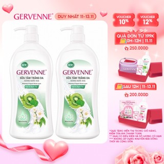 Combo 2 Sữa tắm trắng da hương nước hoa Gervenne Kiwi và Bạch Trà 1.2L/chai