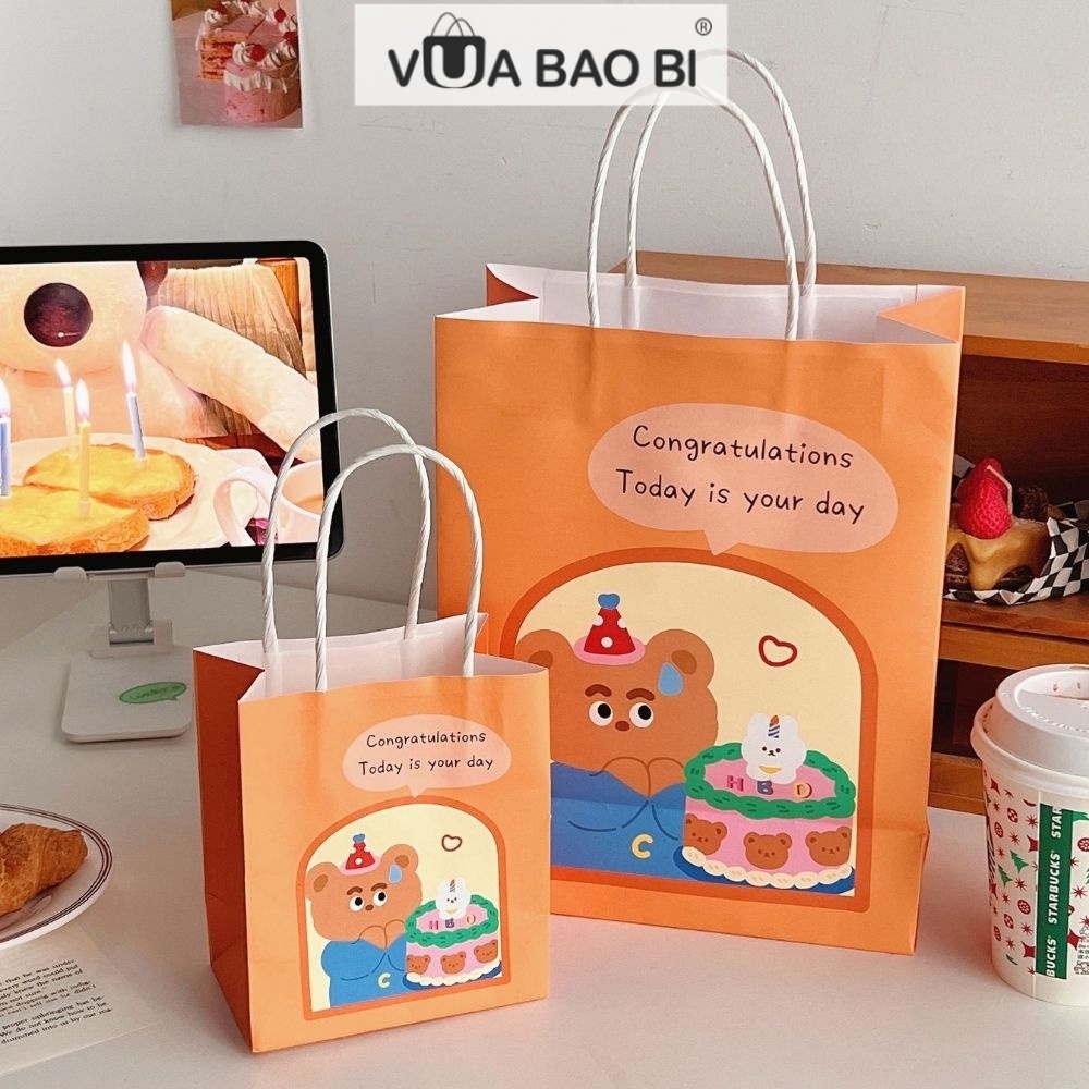 Túi giấy hoạt hình đáng yêu đựng đồ, quà sinh nhật TU05, túi hoạ tiết dễ thương