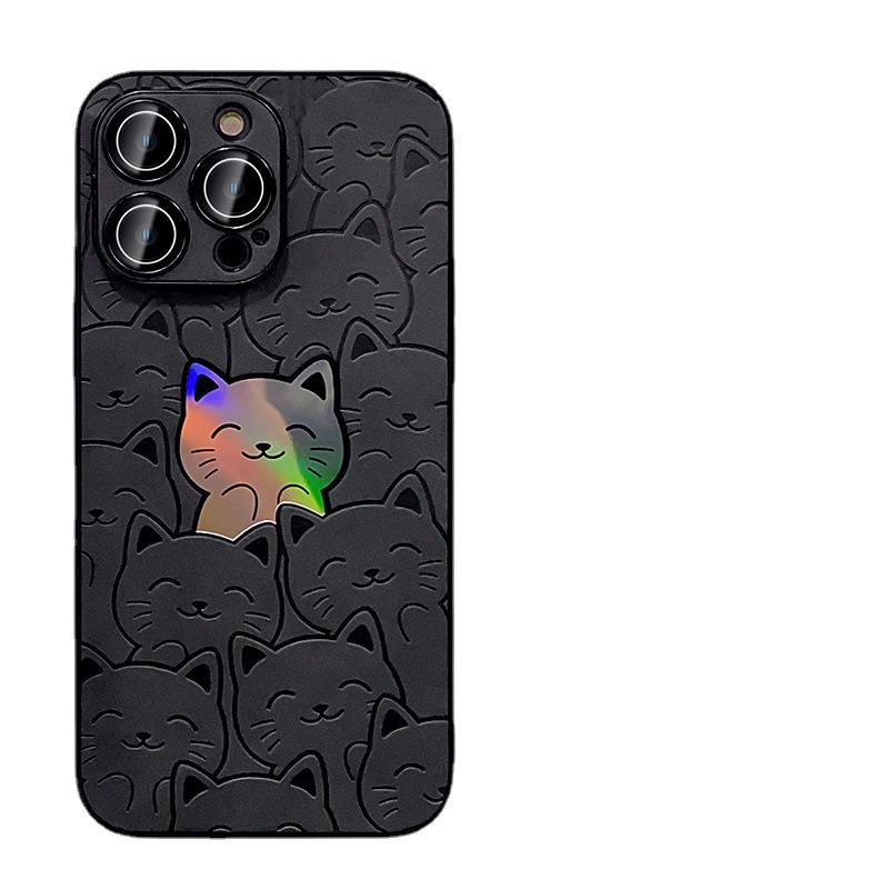 Ốp Điện Thoại Da Lộn In Mèo Hoạt Hình Màu laser Cho apple Iphone 14plus 13Promax 12 11