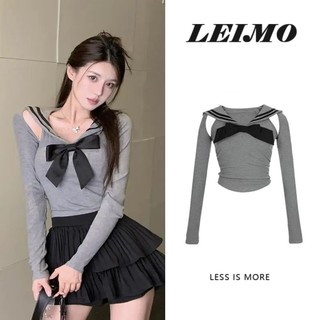 Áo thun nữ dài tay cổ thủy thủ thắt nơ eo thời trang