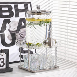 Bộ bình cốc thủy tinh 5L chịu nhiệt độ cao có vòi và Kệ gốm sứ, bình nước trong suốt