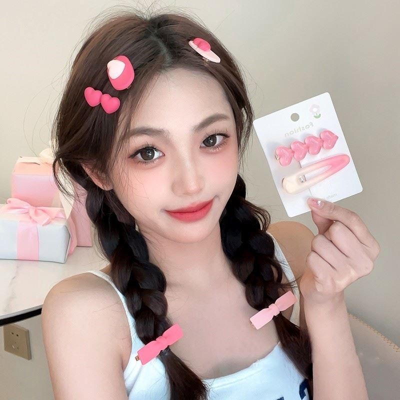 Kẹp Tóc Hình Trái Tim Màu Hồng Dễ Thương Cho Nữ