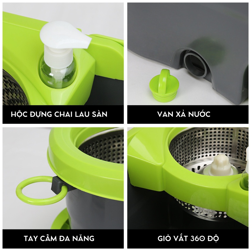 Cây Lau Nhà Thông Minh Xoay 360 Độ Có Bánh Xe SONG ANH, Bộ Lau Nhà đa Năng Cao Cấp Có Van Xả Nước Thải Siêu Tiện Dụng