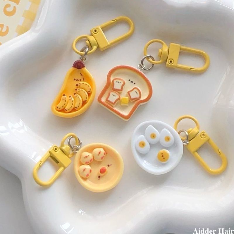 🍬🍬Móc Khóa Trang Trí Ba Lô / Túi Xách Hình Bánh Mì Trứng / Chuối Hoạt Hình Sáng Tạo Dễ Thương