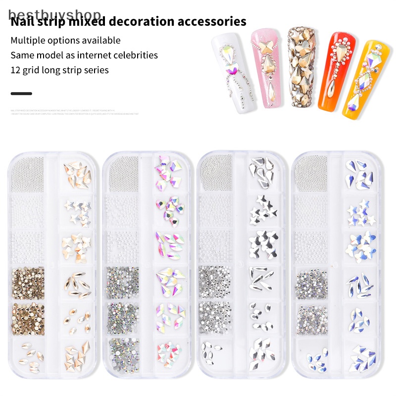 Hộp 12 Ô Đá Pha Lê 3d Lấp Lánh Trang Trí Móng Tay Nghệ Thuật Mới