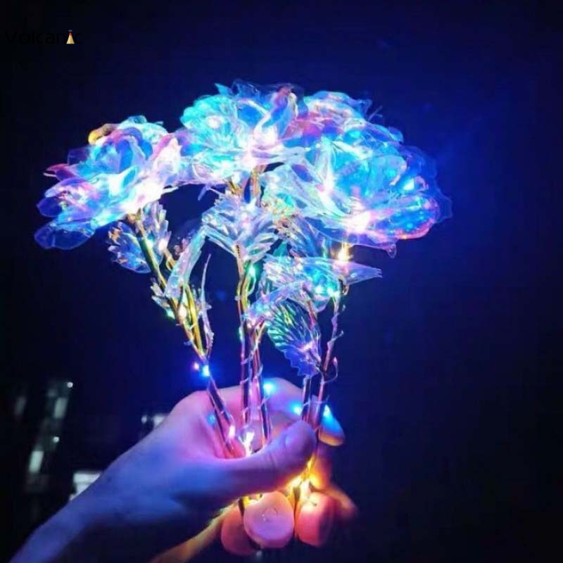 Set 5 Bông Hồng Giả Mạ Vàng 24k Có Đèn led Phát Sáng Độc Đáo