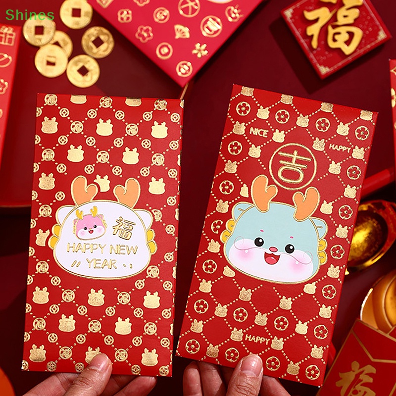 Shines Bộ 6 Bao Lì Xì Năm Mới 2024 Màu Đỏ May Mắn Phong Cách Trung Hoa