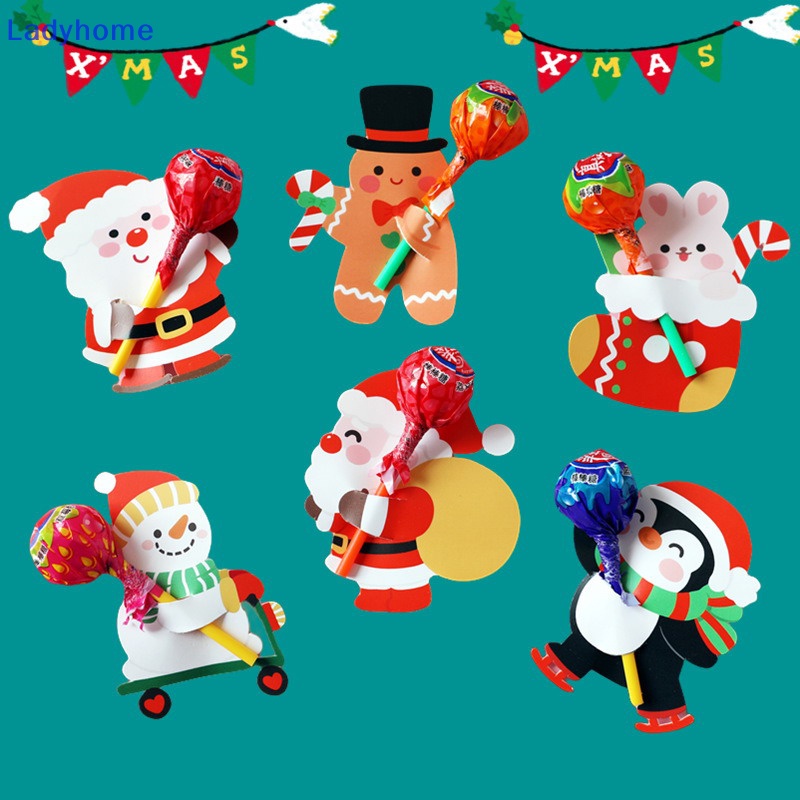 Set 50 Thẻ Giấy In Hình Kẹo Mút / Ông Già Noel Hoạt Hình Trang Trí Giáng Sinh diy