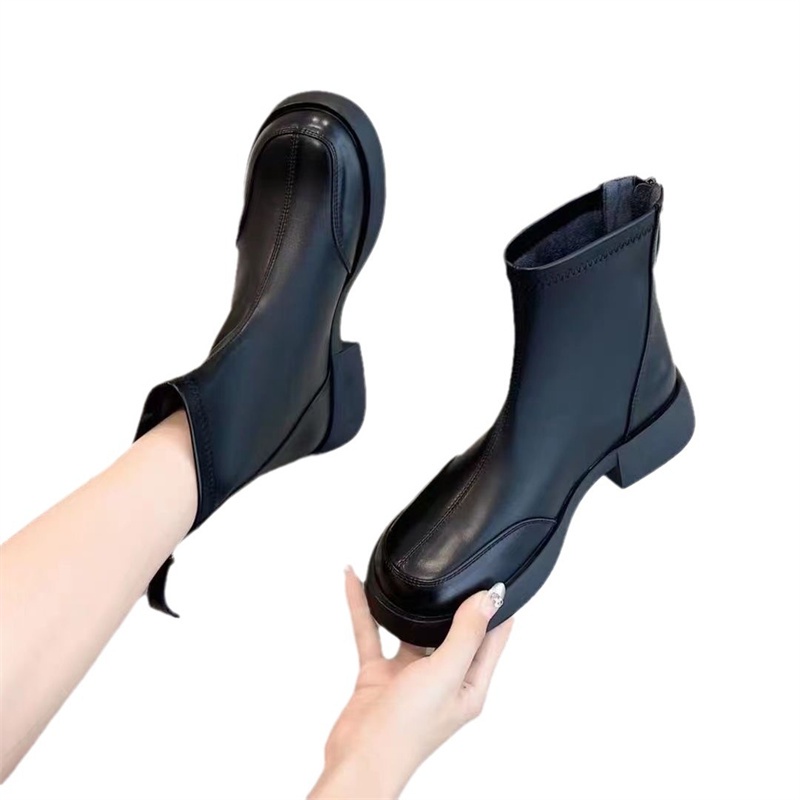 ZHUXIA Giày Bốt Da Chống Trượt Thoải Mái Phong Cách Hàn Quốc Cho Nữ