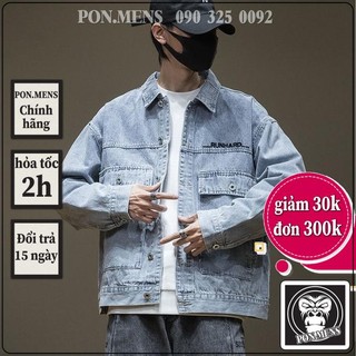 Áo jean nam khoác ngoài dài tay màu xanh nhạt thêu in chữ nổi đẹp runhard phong cách Hàn Quốc pon.mens