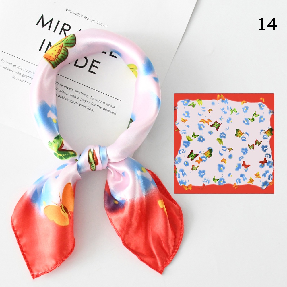 Khăn Lụa satin Vuông 50 * 50cm In Họa Tiết Hoa Bướm Nhỏ Xinh Thời Trang Cho Nữ