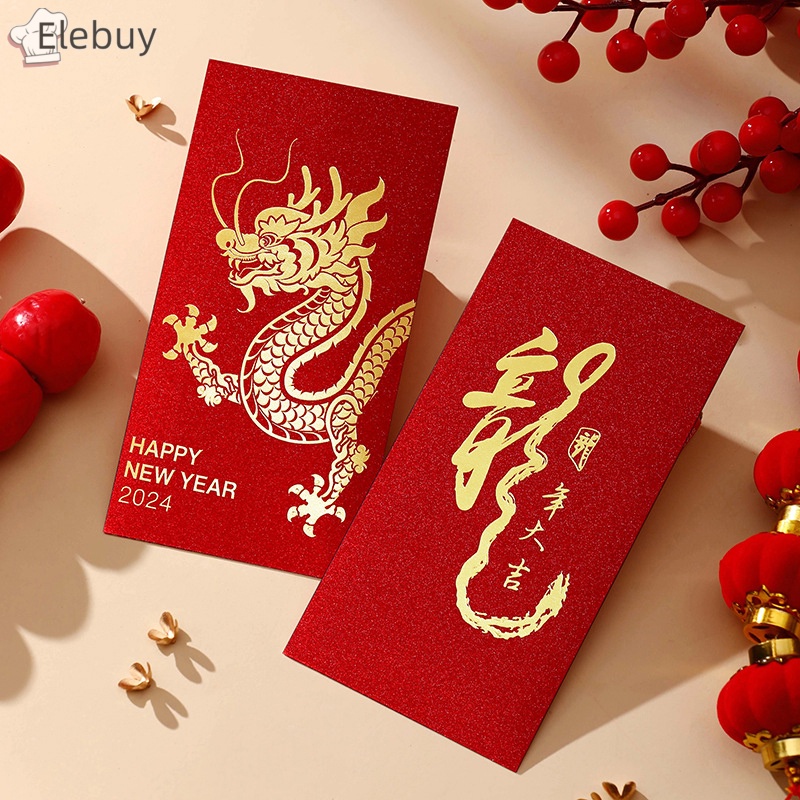 Set 6 Bao Lì Xì Hình Rồng Đỏ May Mắn Phong Cách Trung Hoa Năm Mới 2024