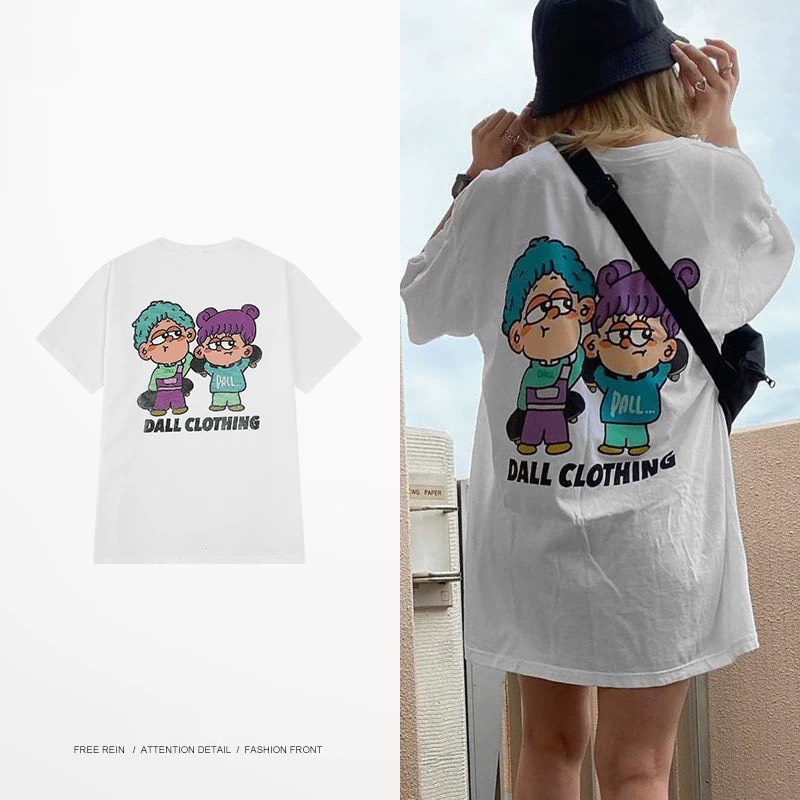 Áo thun nữ form rộng Guguno cotton cổ tròn in basic