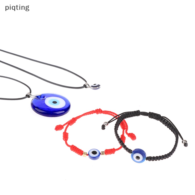 Piqt Dây Chuyền / Vòng Đeo Tay / Vòng Cổ Mặt Hình Mắt Quỷ Bằng Thủy Tinh Màu Xanh Dương 3cm
