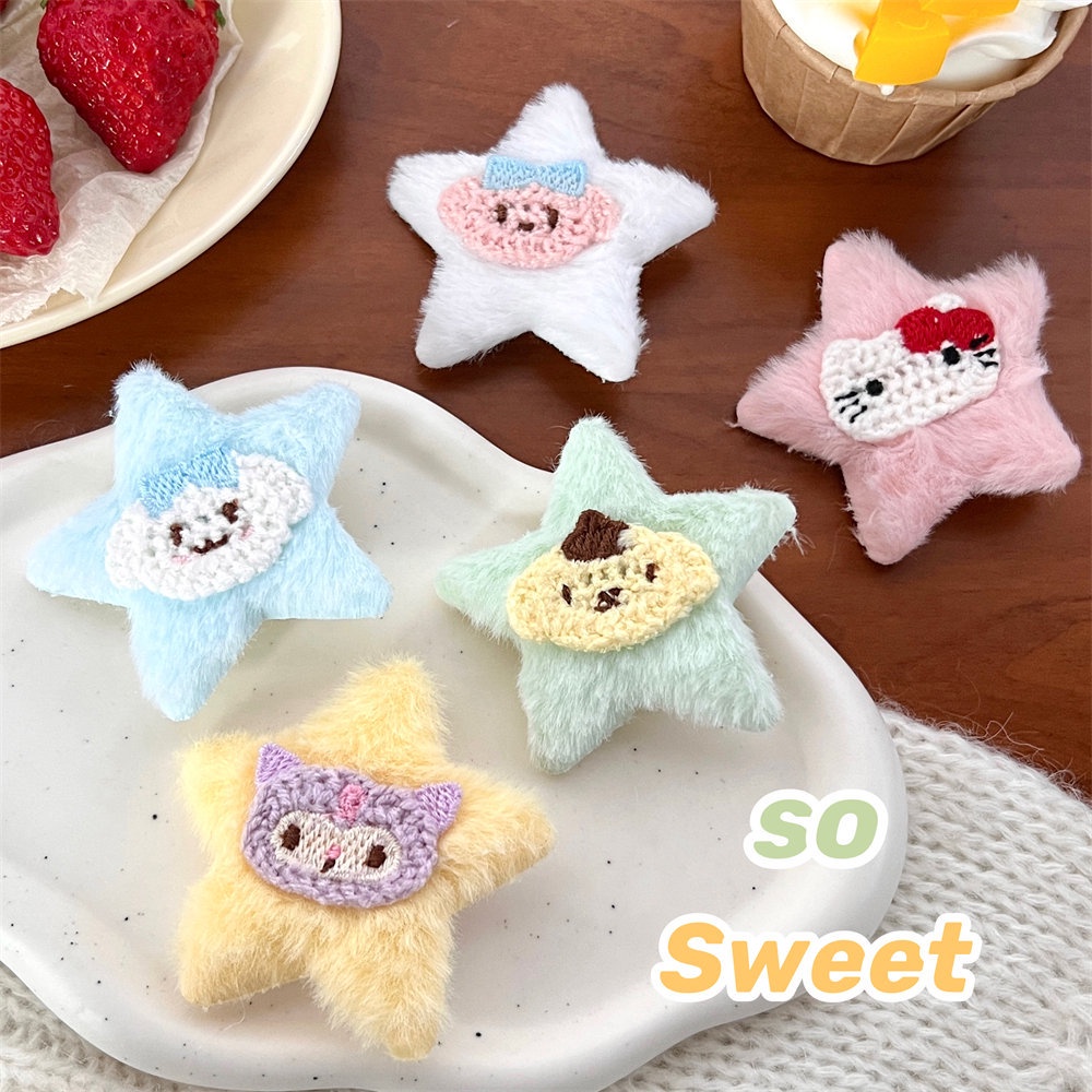 Kẹp Tóc Hình Ngôi Sao Năm Cánh Phủ Lông Nhiều Màu Sắc Thời Trang Cá Tính Cho Nữ sanrio kuromi melody