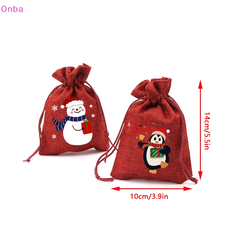 Túi Đựng Kẹo Bằng Vải Lanh Màu Đỏ Có Dây Rút Trang Trí Giáng Sinh Năm Mới Vnba merry christmas