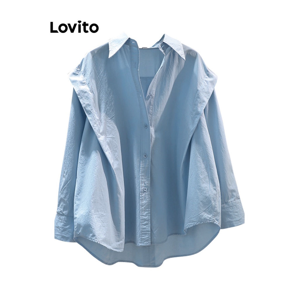Lovito Áo sơ mi trơn có cúc thông thường cho nữ LNA33068