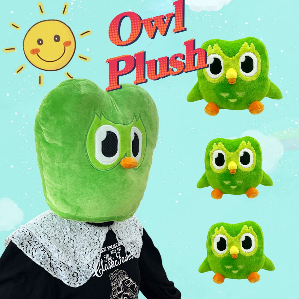 Funny Owl Head Cover Soft Owl Filler Cap Dễ thương Owl Plush Toy Duolingo Plushie Duo Màu xanh lá cây Owl Baby Toy Funny Giáng sinh Quà tặng cho trẻ em
