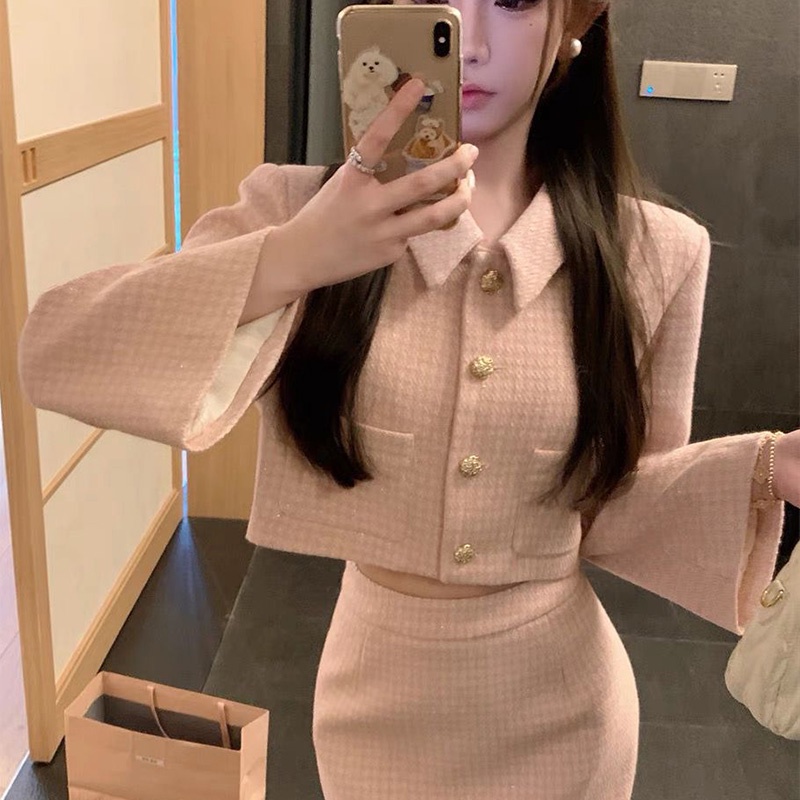Bộ Áo Khoác + Chân Váy chanel Màu Hồng Thanh Lịch Cho Nữ