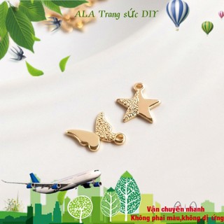 💖Trang sức DIY phụ kiện💖Bông Tai Mạ Vàng 14K Mặt Hình Ngôi Sao Năm Cánh Và Bướm DIY Màu Sắc【Mặt dây chuyền / Hạt treo】