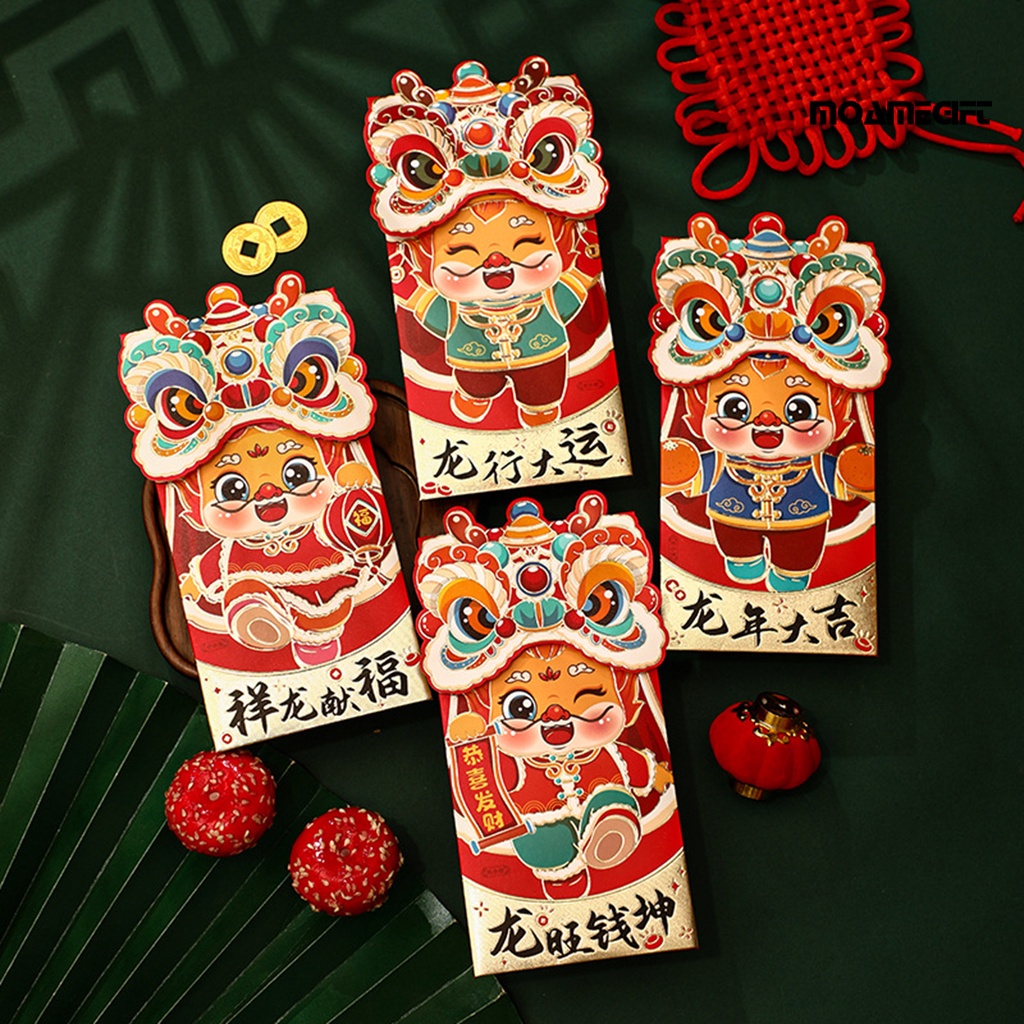 Set 4 Bao Lì Xì Đỏ Hình Rồng Hoạt Hình Phong Cách Trung Hoa May Mắn Cho Năm Mới May Mắn