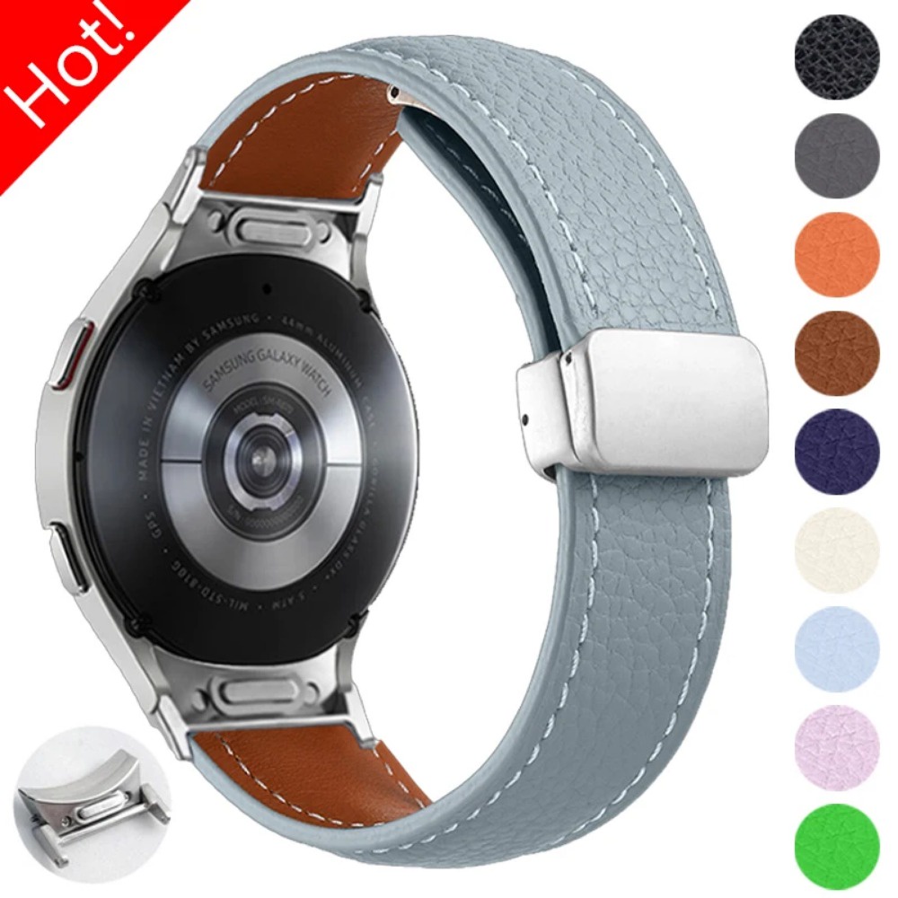 Dây Đeo Bằng Da Có Khóa Nam Châm Cho Đồng Hồ Thông Minh samsuang galaxy watch 6 5 4 40 44mm 20 22mm 6 4 classic 43 47mm