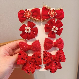 Set Kẹp Tóc Nơ Đỏ Thời Trang Cho Bé Gái