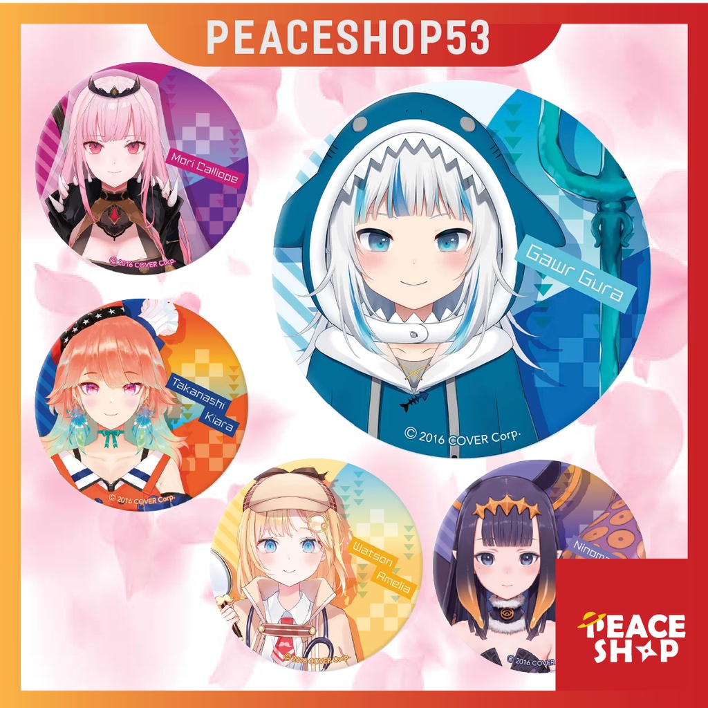 Huy hiệu Gawr Gura Calliope Kiara Amelia Waston Ninomae Ina'nis Hololive Lấp Lánh Huy Hiệu Hololive Vtuber HH09