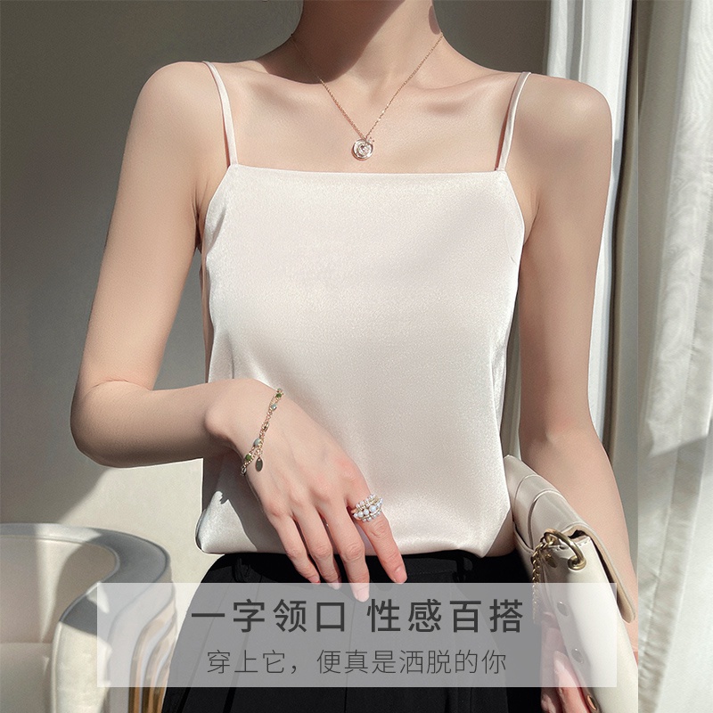 Áo Hai Dây Vải satin Màu Trắng Thời Trang Mùa Hè 2023 Phong Cách Mới Cho Nữ