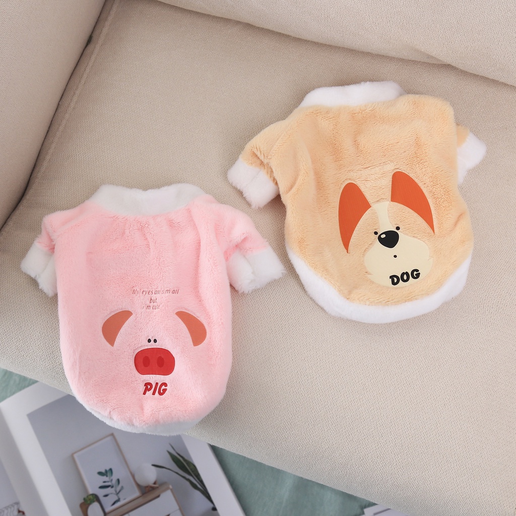 Áo hoodie Vải Bông Ấm Áp Họa Tiết Mặt Động Vật Dễ Thương Thời Trang Thu Đông Cho Thú Cưng