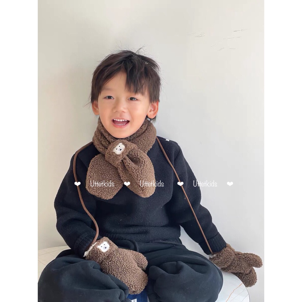 SET KHĂN QUÀNG CỔ VÀ BAO TAY PHONG CÁCH HÀN QUỐC CHO BÉ GÁI VÀ BÉ TRAI RẤT ĐẸP
