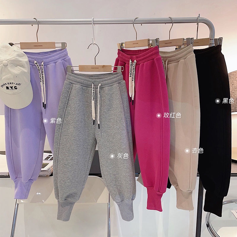 Quần Thể Thao Lót Lông Cừu Dày Dặn Màu Trơn Giữ Ấm Mùa Thu Đông Đơn Giản Cho Bé Gái @ -