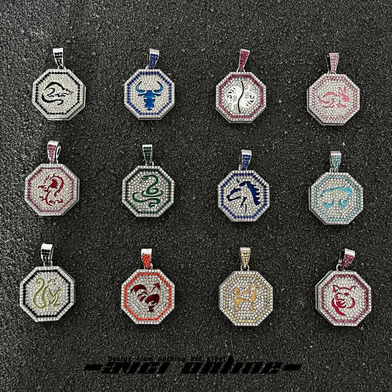 Thiết kế nhỏ Jackie Chan Adventures Necklace Zodiac Mặt dây chuyền Hip Hop Full Diamond Phụ kiện