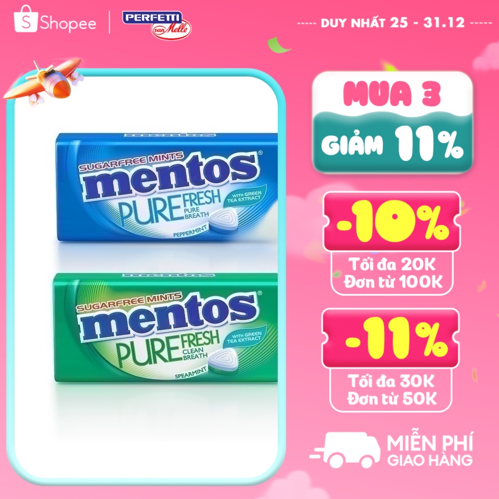 Combo 2 hộp thiếc Kẹo ngậm không đường Mentos Pure Fresh