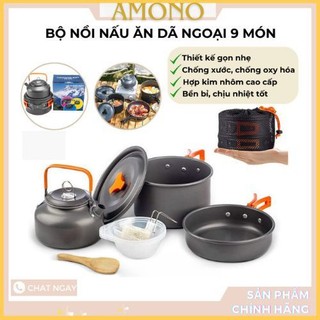 [sẵn] Bộ Nồi Nấu Ăn Dã Ngoại Du lịch Camping Hợp Kim Nhôm Gọn Nhẹ Dành Cho 2-3 Người