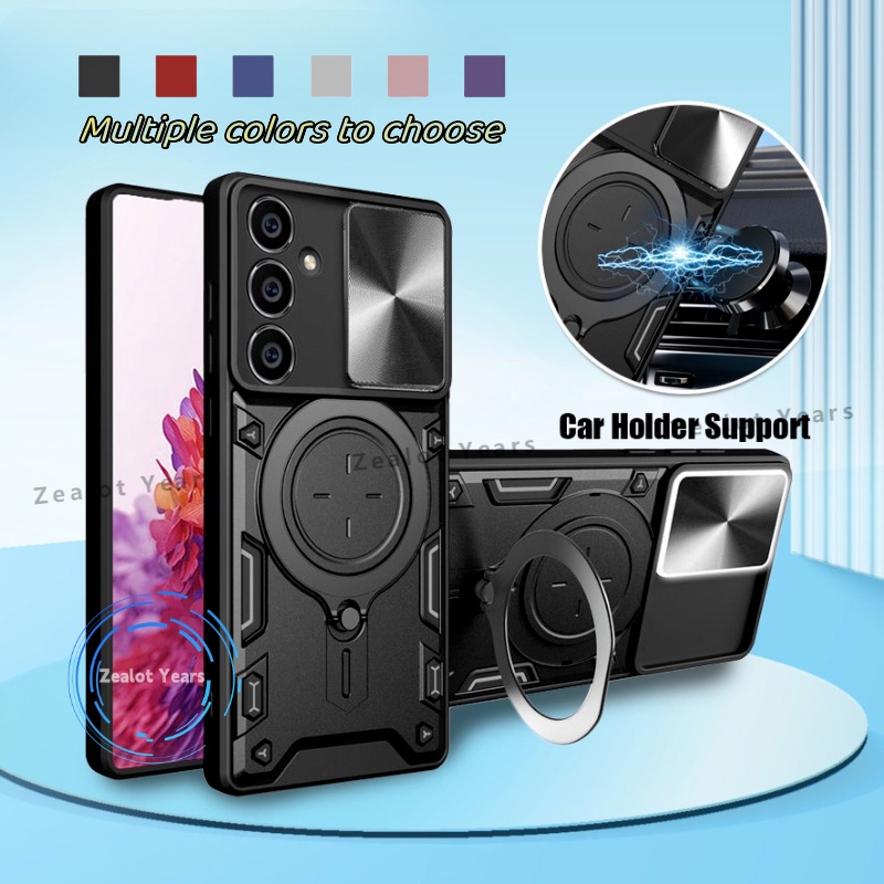 Ốp Chống Sốc Cho Samsung Galaxy S24FE S23FE 5G S24 S23 FE Plus Vỏ Điện Thoại Giá Đỡ Vòng Đẩy Kéo Camera Bảo Vệ Cửa Sổ Trượt Ốp Lưng