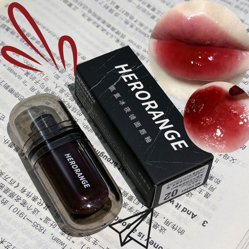 Herorange Lip Tint Mirror Lip Glaze Chống Thấm Nước Dài Mặc Nước Bóng Hydrating Glass Lip Gloss Dưỡng Ẩm Son Môi Trang Điểm