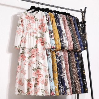 Đầm Maxi Tay Dài Cổ Tròn In Họa Tiết Hoa Thời Trang Xuân Hè Xinh Xắn Cho Nữ
