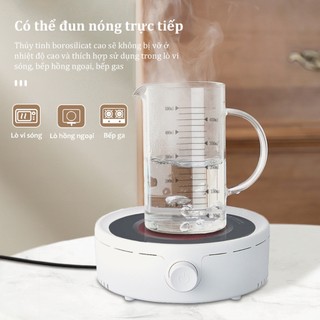 Cốc đong thủy tinh nắp gỗ, cốc đong thủy tinh chịu nhiệt 350/500ml/1000ml