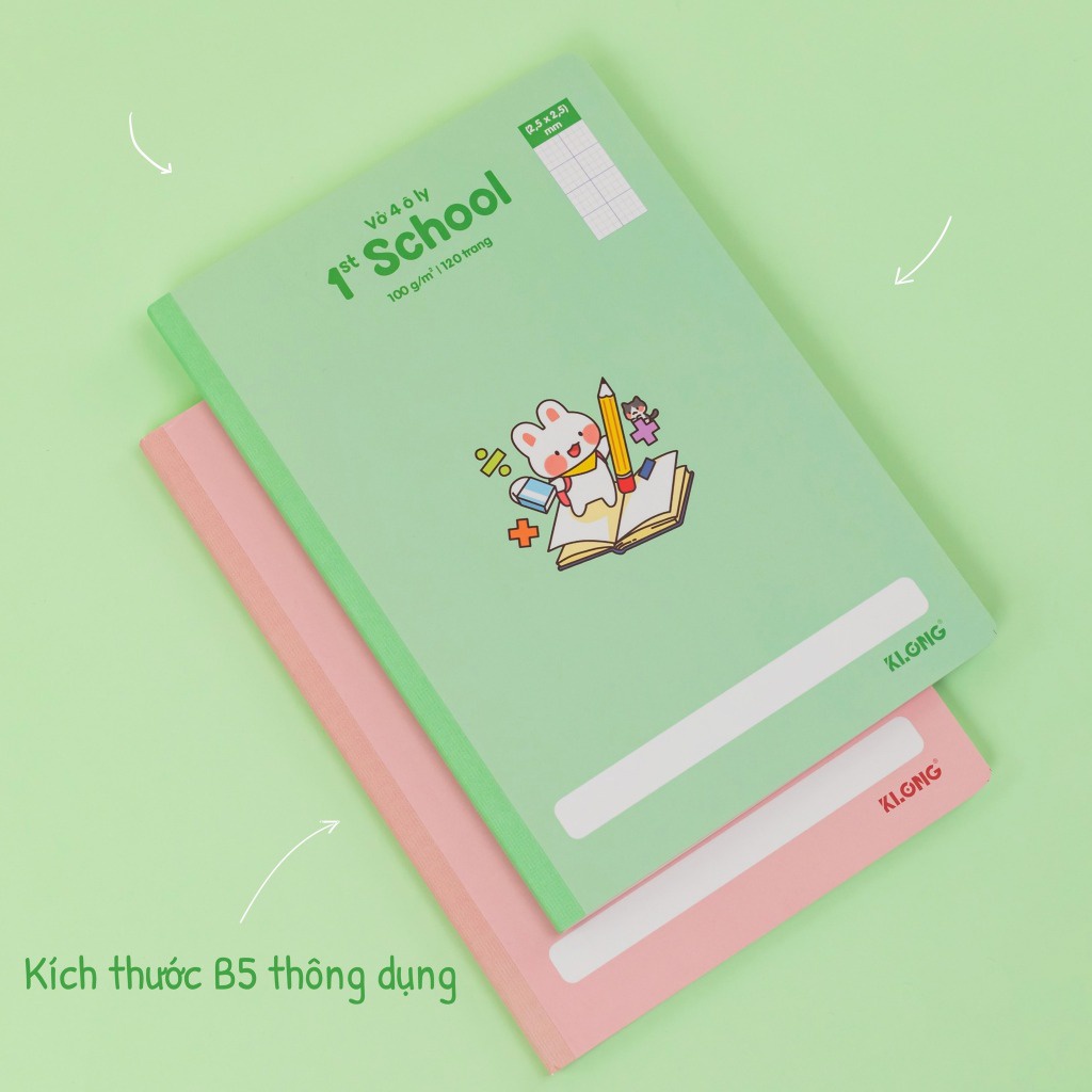 Vở 4 ô ly Klong MS061 may dán gáy 120 trang tập vở học sinh B5 dòng kẻ ô ly xanh không hại mắt