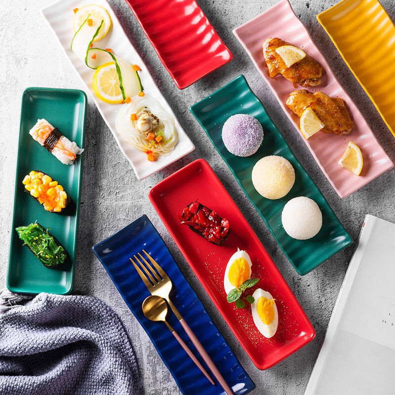 Household creative ceramic plate Internet celebrity Japanese tableware Rectangle sushi plate Breakfa