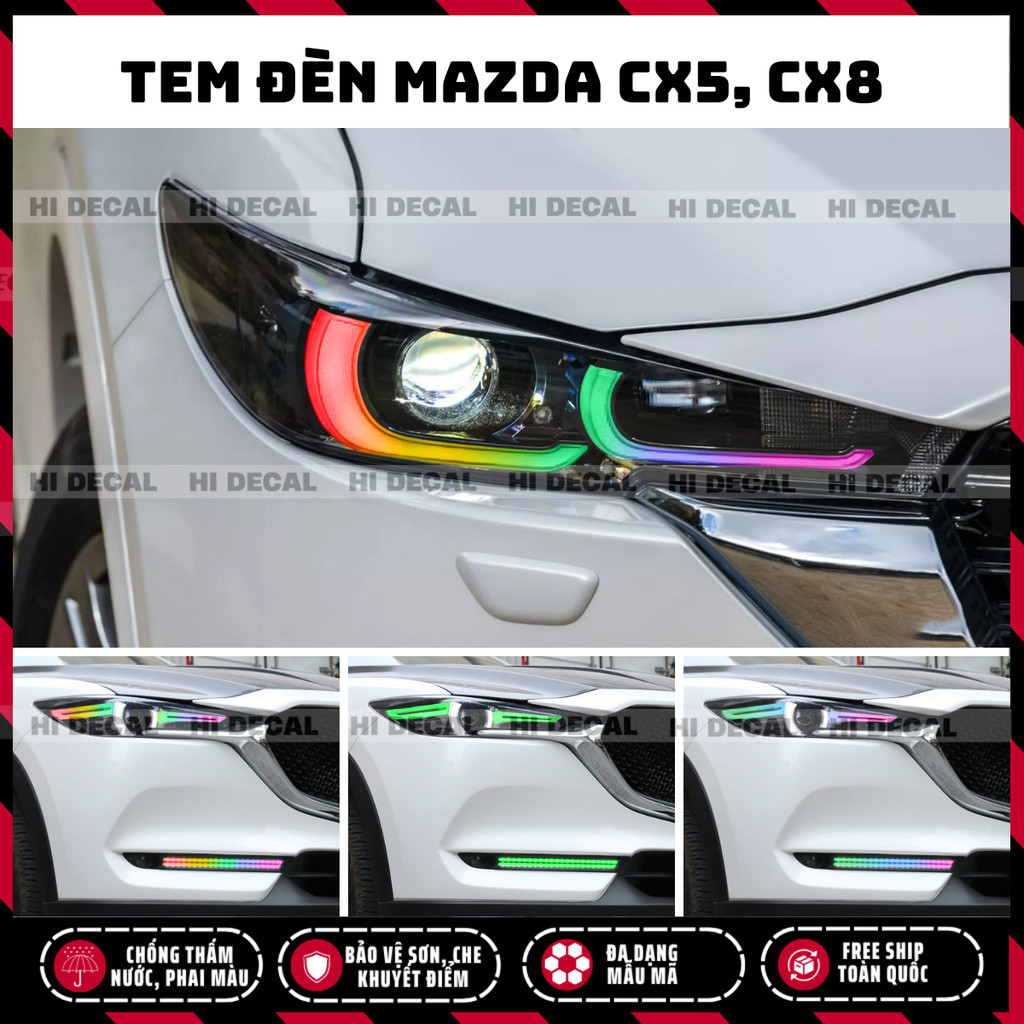 Tem decal dán đèn Cx5 Cx8 (2018-2024), Tem decal đèn đổi màu trang trí cao cấp chống thấm nước, phai màu, chịu nhiệt tốt