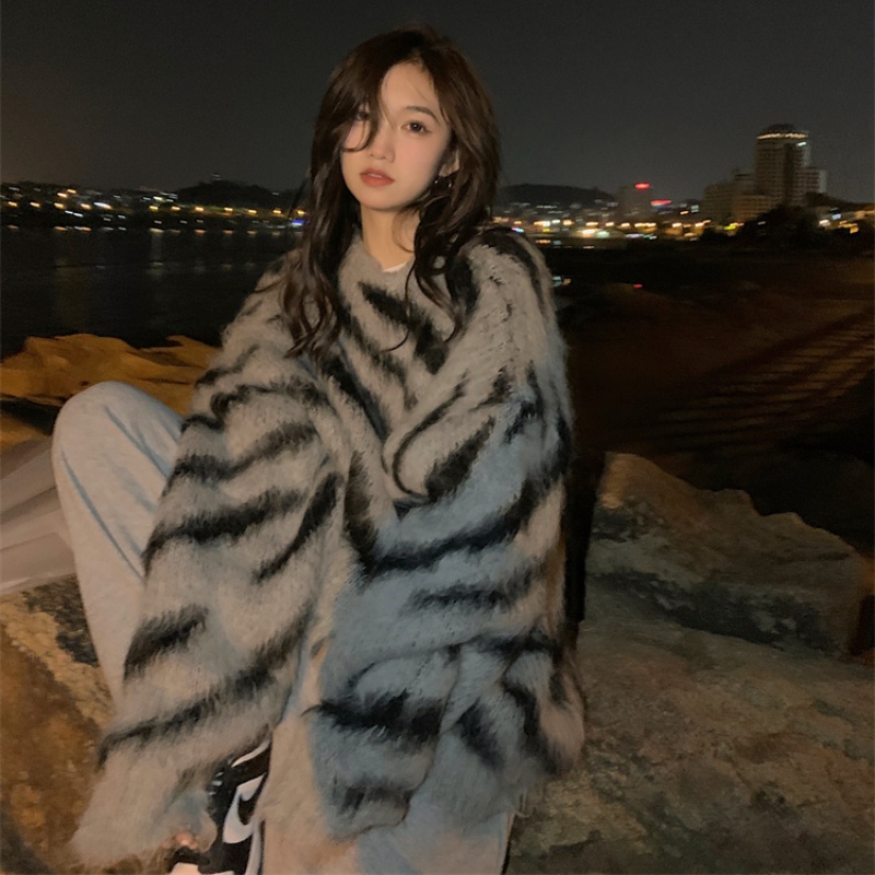 Áo Len Dài Tay Họa Tiết Ngựa Vằn Thời Trang Thu Đông Hàn Quốc Mới áo sweater áo len mỏng