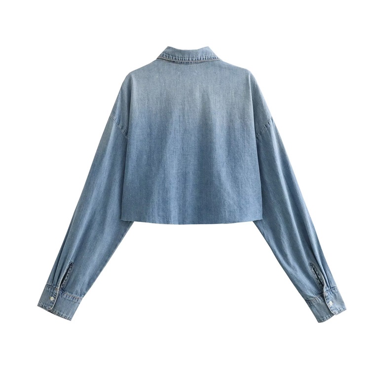 Zara Áo Sơ Mi denim Dáng Ngắn Thời Trang Mùa Thu Dành Cho Nữ8197470
