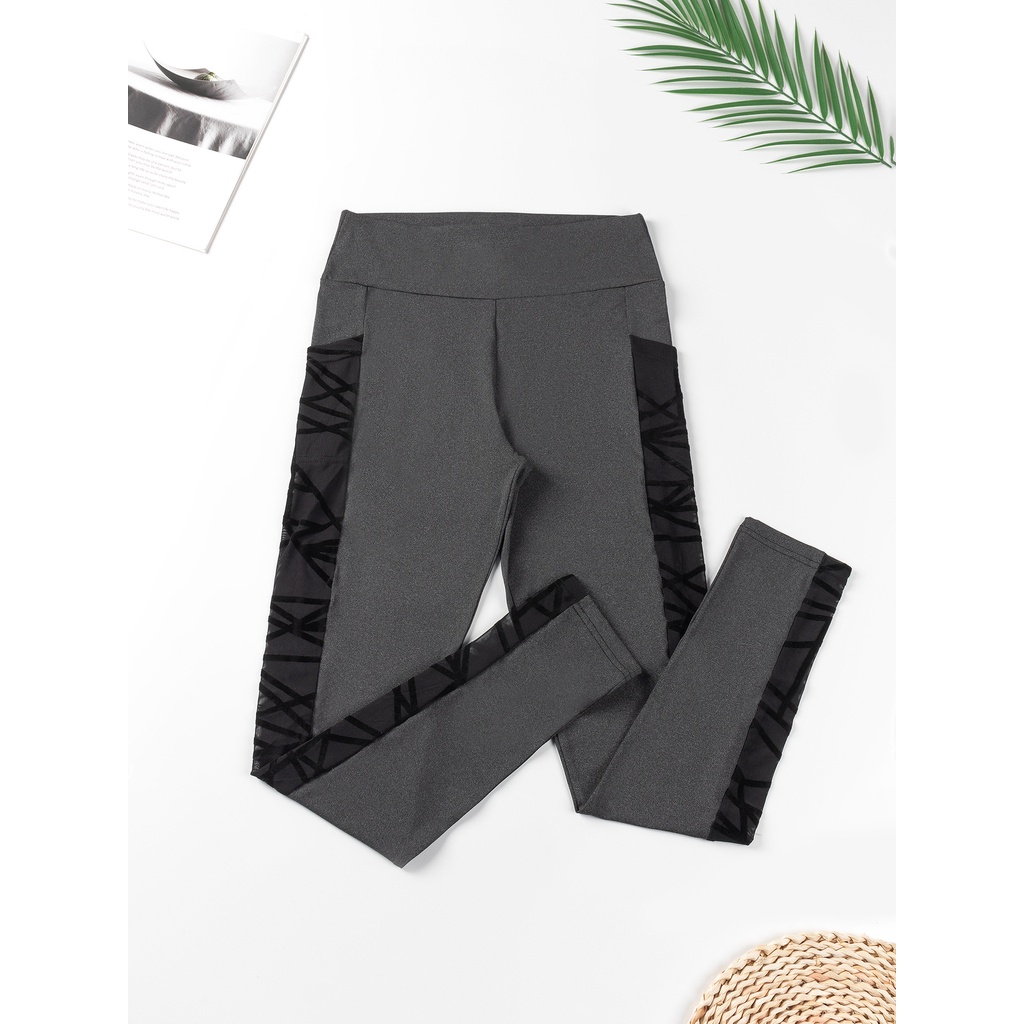 Quần Legging Thể Thao Phối Lưới Có Túi Nâng Hông