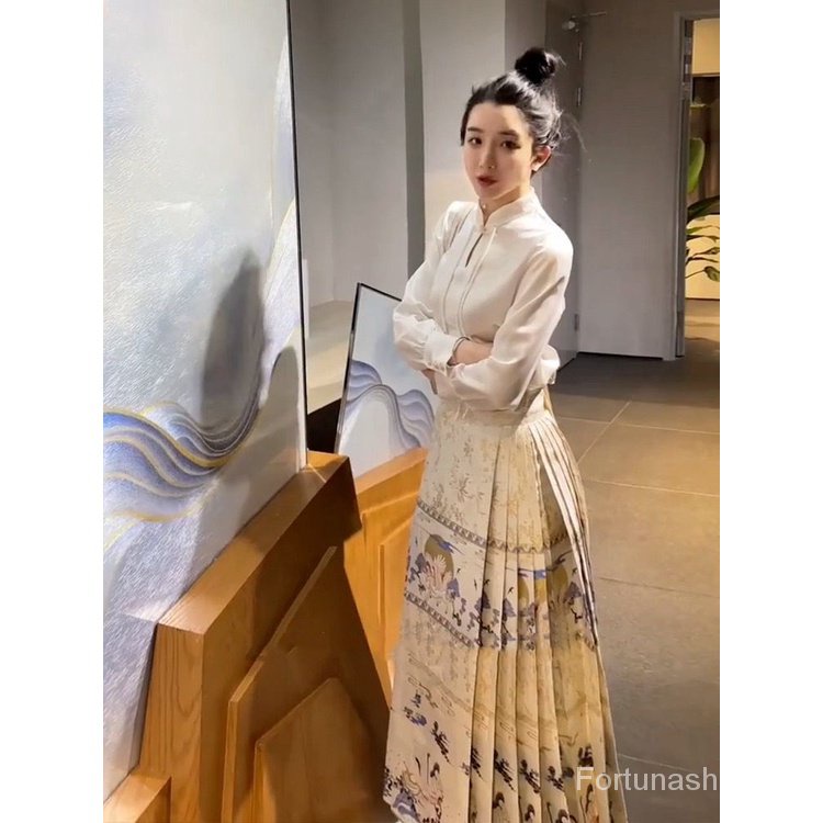 Mới Váy Hán Phục Cách Tân Họa Tiết Ngựa Phong Cách Trung Hoa Cho Nữ