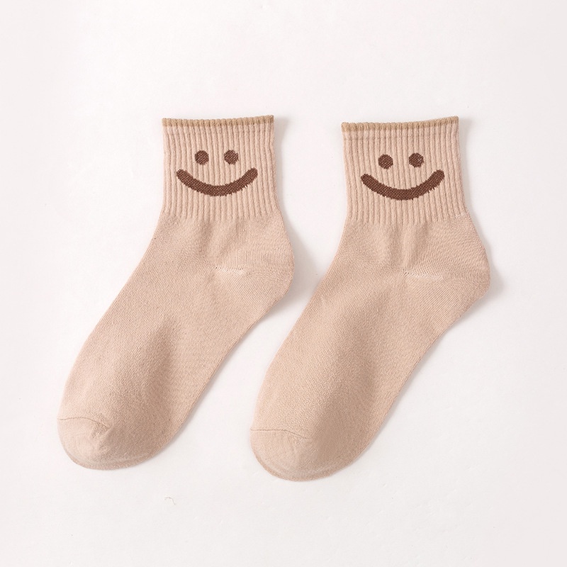 Yuyureal Đôi Tất Cotton Dày Hoạ Tiết Mặt Cười Xinh Xắn Cho Nữ