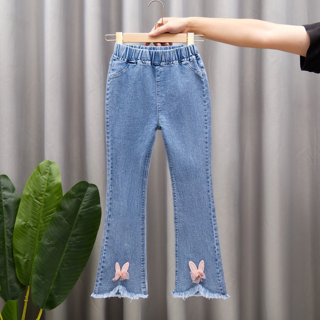 Quần Jean Dài Lưng Cao Co Giãn Tốt Thời Trang Xuân Thu Xinh Xắn Cho Bé Gái